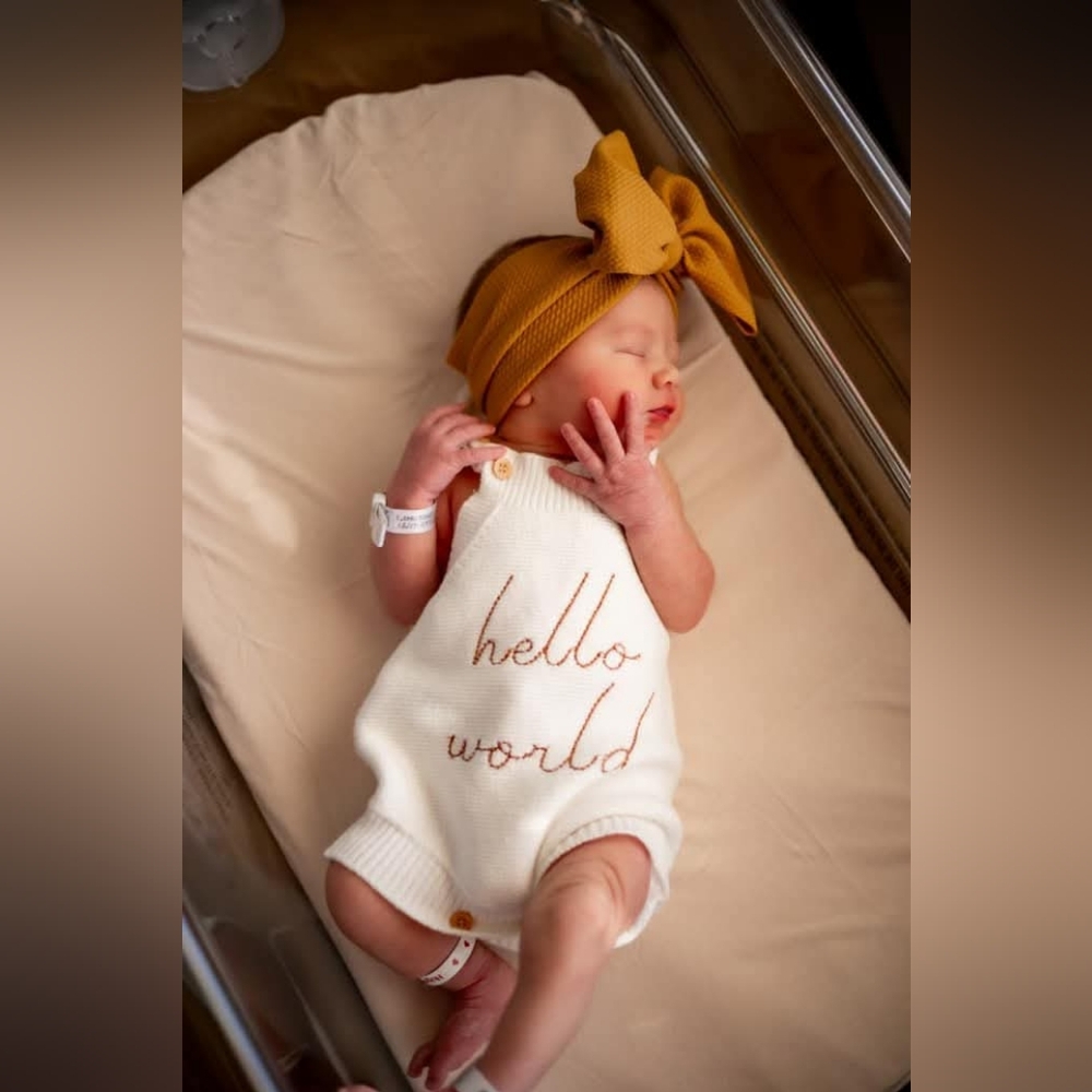Hello World White Knit Romper NB